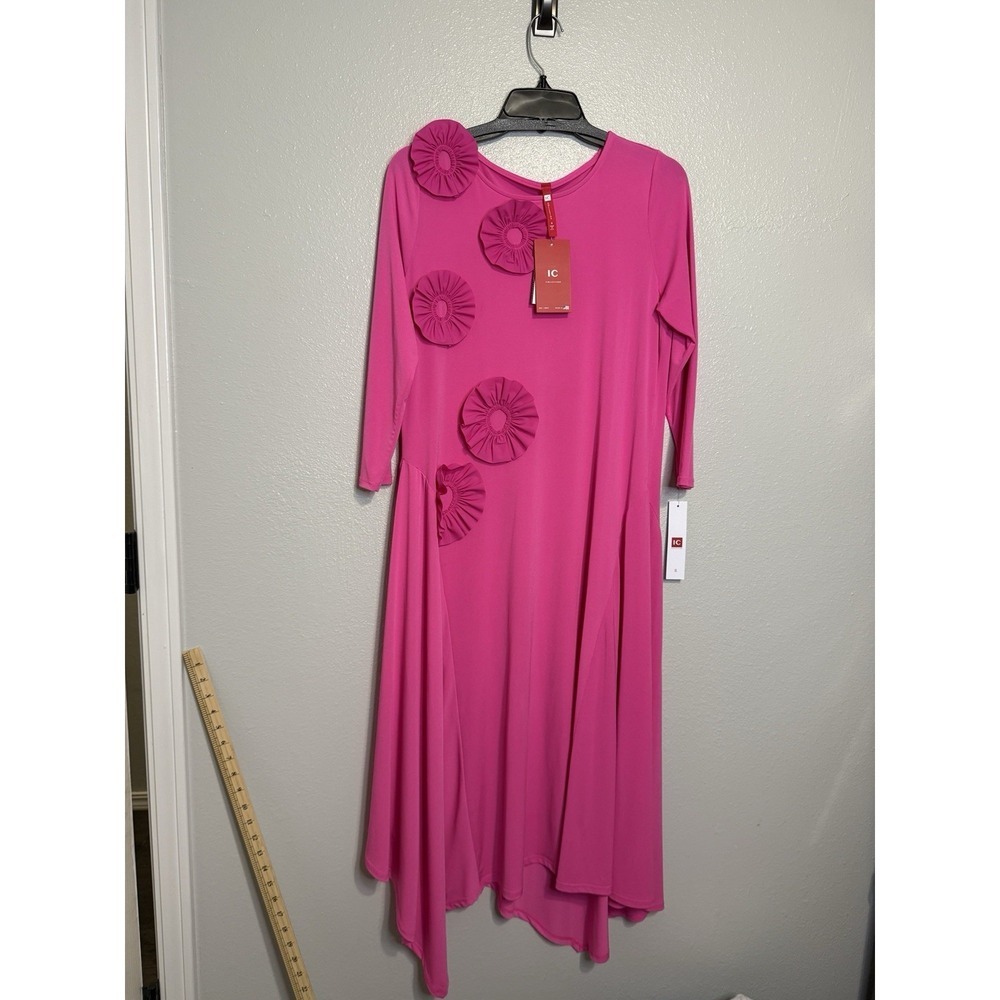 IC COLLECTION Asymmetrical Hem Dress- 6153D Pink $208 Valentines Easter Small